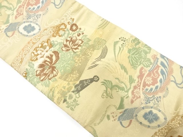 JAPANESE KIMONO / ANTIQUE NAGOYA OBI / WOVEN PEONY